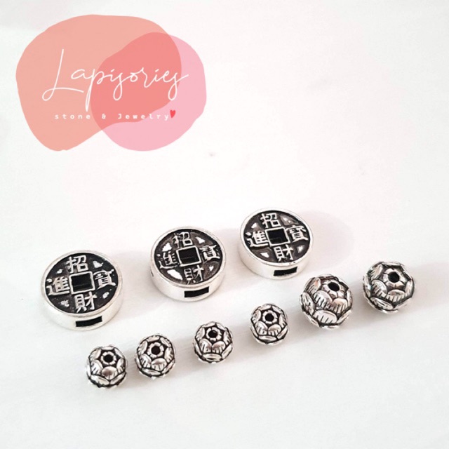 ชาร์มเงินแท้925 เหรียญจีน โบราณ ดอกบัว ตกแต่งกำไล ตัวคั่นกำไล DIY CHARM