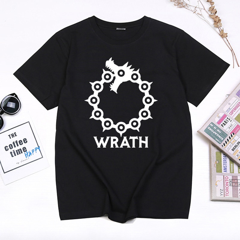 GuchenCXs Shop อะนิเมะ Seven Deadly Sins เสื้อยืดผู้ชาย Nanatsu ไม่มี Taizai Tee Casual Meliodas Dra
