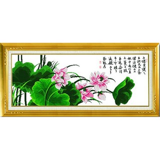 ชุดปักครอสติชพิมพ์ลาย ดอกบัว (Lotus Cross stitch kit)