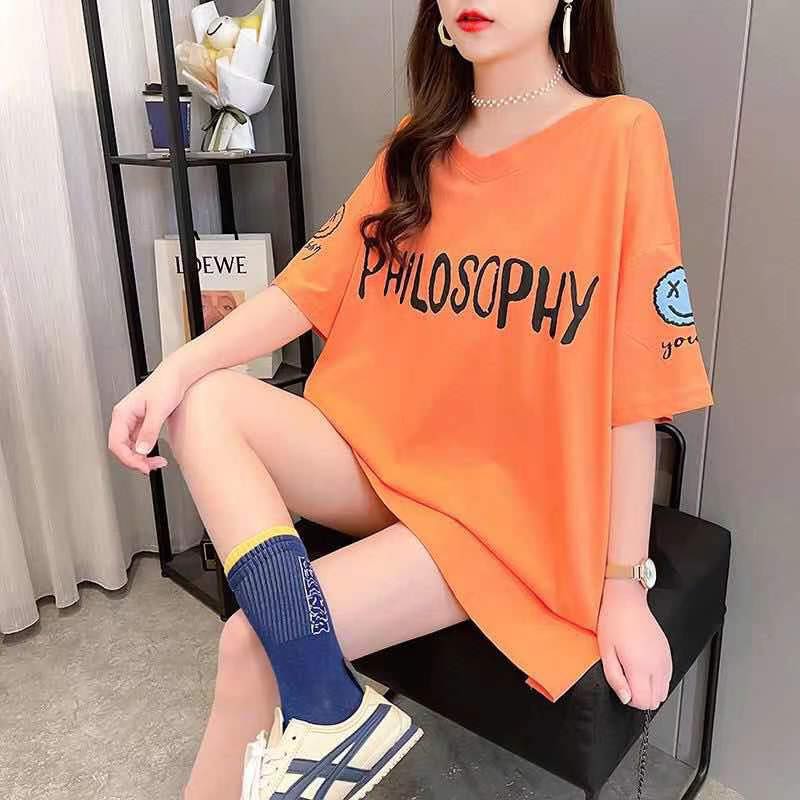 เสื้อแขนสั้นคอวี แฟชั่น OVERSIZE (อก 50-64 นิ้ว) สกรีนลายไคว่หลัง ผ้าคอตตอล สินค้าพร้อมส่ง A31