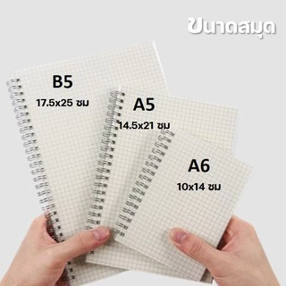 สมุดโน๊ตริมลวด ปกใสแข็ง เนื้อถนอมสายตา A5/B5/A6 (70 แผ่น) ลายตาราง/มีเส้น/จุด/เปล่า สมุดจดบันทึก