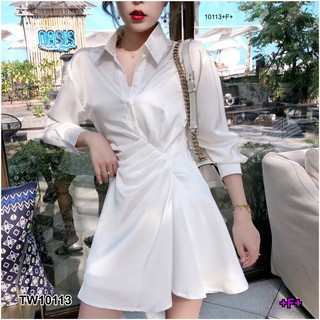 TwinsShopVip💗พร้อมส่ง TW10113 เดรสแขนยาวจีบหน้า long sleeve pleated front dresslong sleeve pleated front dress