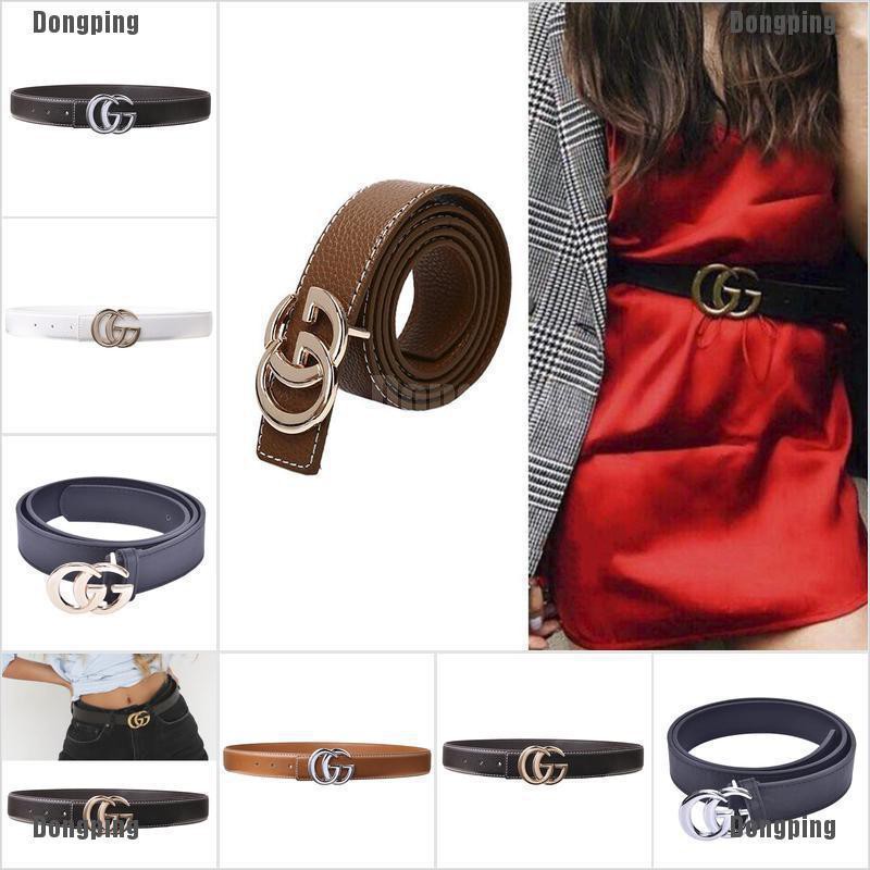 【don】Vintage Women Double G Belt Metal Leather GG Buckle Waist Belt Waistband dongping.th