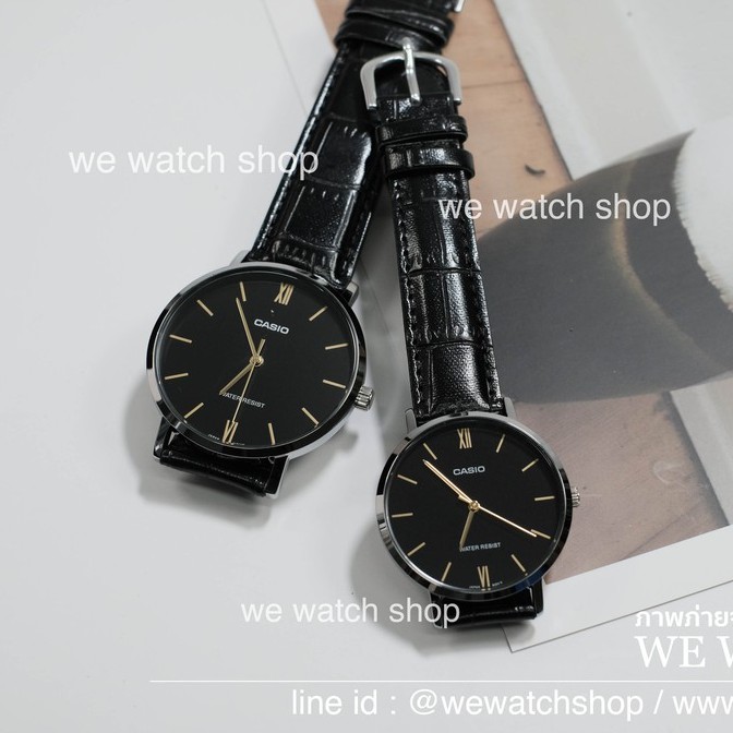 นาฬิกาคู่รัก CASIO Standard ของแท้ CMG รุ่น MTP-VT01L-1BUDF และ LTP-VT01L-1BUDF สายหนัง สีดำ จอดำ รั