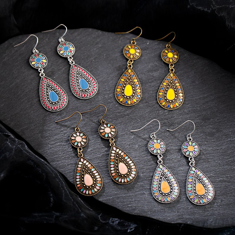 2019 Vintage Water Drop Alloyต่างหูหญิงชาติพันธุ์เครื่องประดับBrincoดอกไม้ทิเบตDangleต่างหูผู้หญิง