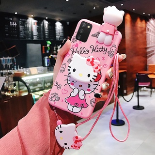 เคส-Samsung A03s A02s A02 A01 Core A12 A21s A20s A32 A42 A52 A72 A50 A50s A30 A30s A20 A10 A70 A70s M02 M10 M10s M20 3D Fashion Cute Cartoon Pink Hello Kitty Case Soft Silicone Casing with Holder Lanyard