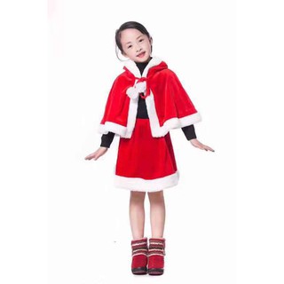 ชุดคอสตูมแฟนซีคริสมาสต์ Santa costume girl Christmas ผ้ากำมะหยี่เกรดดีสวมใส่สบาย ช่วงที่สีขาวมีความฟูนุ่ม