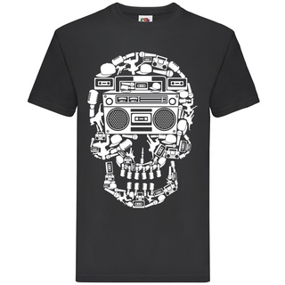 ราคา เสื้อยืดแขนสั้น พิมพ์ลายการ์ตูนกะโหลก Boombox Skull 2 สําหรับผู้ชายS-5XL