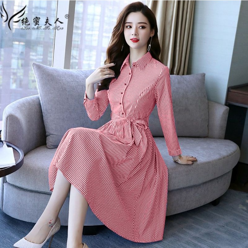 { THABI } GELIA STRIPE DRESS / LONG SLEEVE DRESS / TEENAGE CLOTHES / KOREAN WOMENS DRESS / KOREAN DR