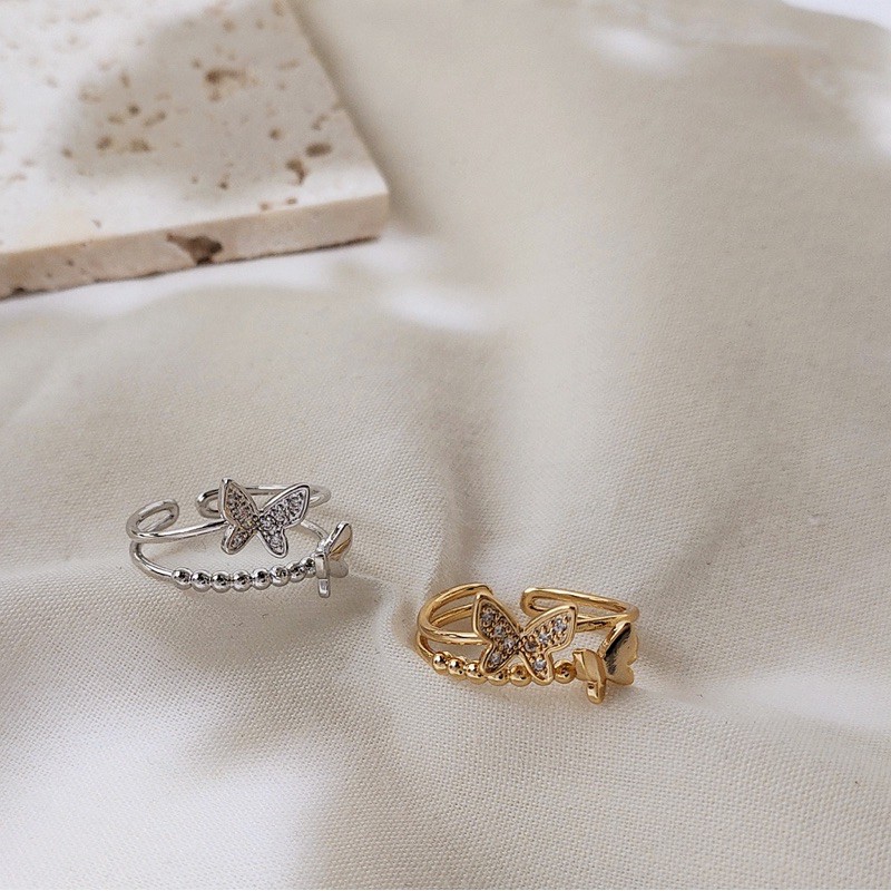 Minie HouseeCincin Rama-Rama แหวนปรับได้ZirconปรับZircon Pavedแหวนผีเสื้อ