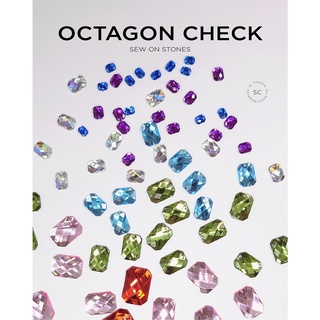 SC fashion พลอยอะคริลิค ทรงแปดเหลี่ยมผืนผ้า [Octagon Check] มีรูเย็บ มีหลายสีหลายขนาด