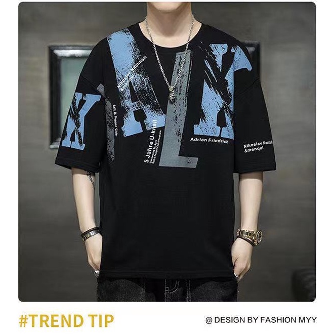 เสื้อยืดคอกลมแขนสั้นผู้ชาย รูปแบบการพิมพ์แฟชั่น ทั้งชายและหญิงสามารถสวมใส่ได้ (มี 2 สี) รุ่น NTC32