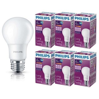 Philips หลอด LED BULB 6 วัตต์ ขั้ว E27 แสงวอร์มไวท์ (6 ดวง)