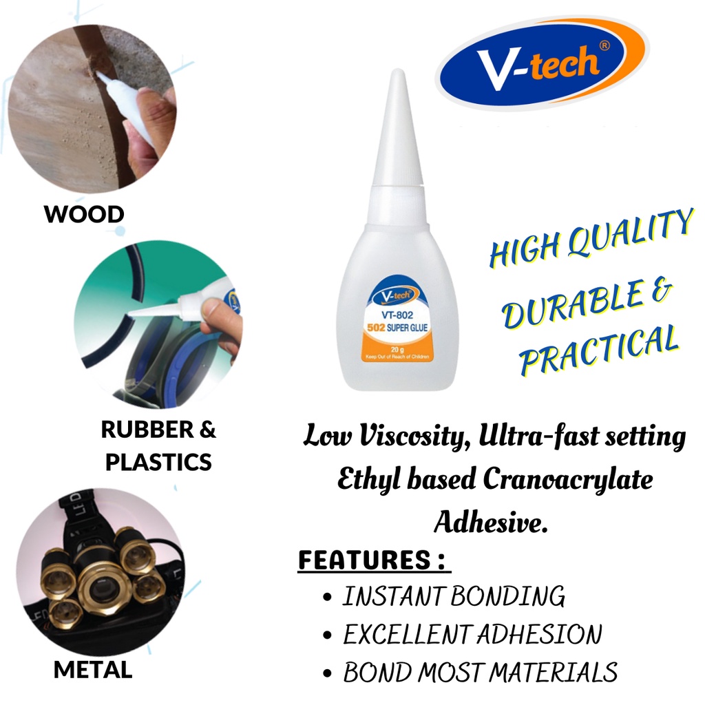 V-tech 502 กาวซุปเปอร์ 3 วินาที / Vtech Super Glue 502 / Gam Cepat Kering 3 Saat- ฮาร์ดแวร์บ้าน