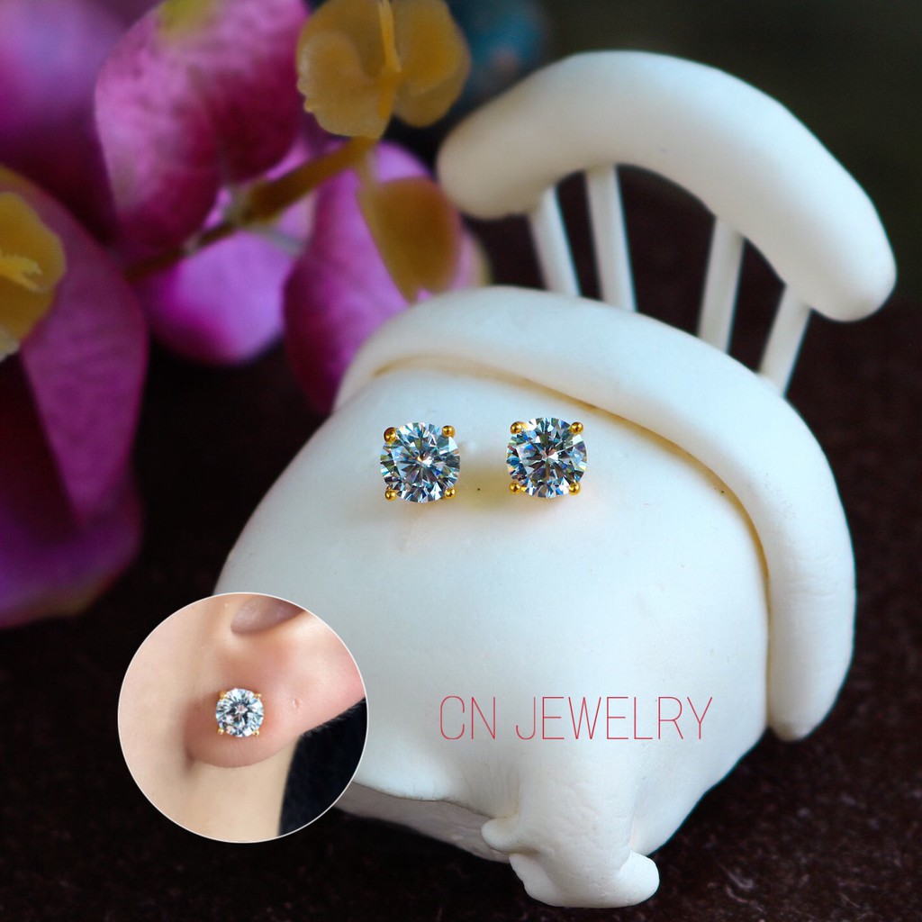 [ ลดเพิ่ม 30% เก็บโค้ดหน้าร้าน] 1คู่ ต่างหูกลม CZ (วัสดุอย่างดี ไม่ลอกดำ แพ้ง่ายใส่ได้) CN Jewelry