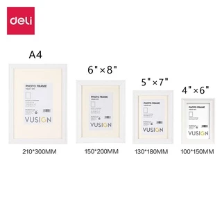 Deli กรอบรูป กรอบรูปไม้ 4x6 5x7 6x8 นิ้ว A4 หูแขวนผนัง พร้อมกระจกใส มีขาตั้งและแขวน Photo Frame