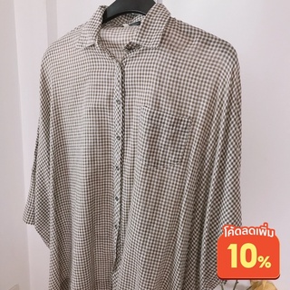 SIMPLICITY Women Minimal Shirt with Japanese Fabric M/L เสื้อเชิ้ตปีกค้างคาว สีน้ำตาลอ่อน สไตล์ญี่ปุ่นมินิมอล ของแท้