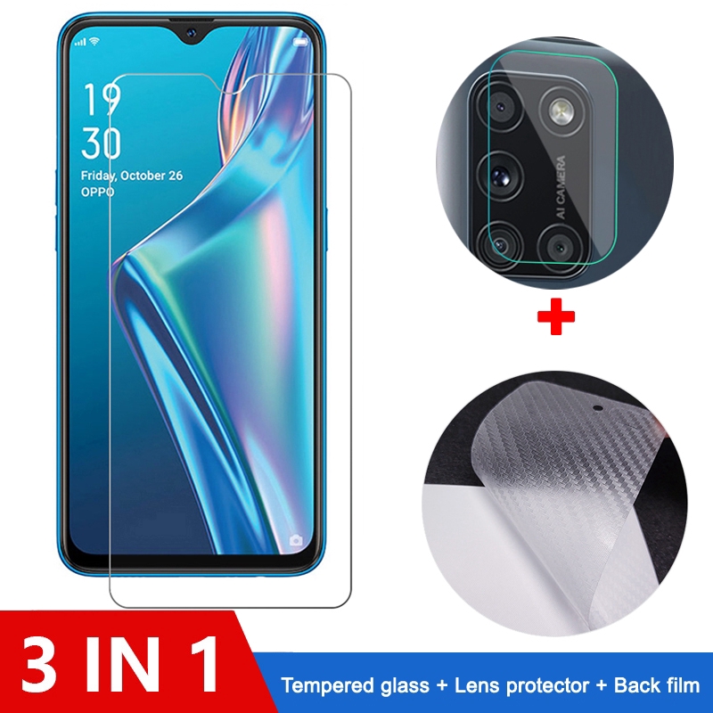 3-in-1 ฟิล์มกระจก OPPO A92 9H กระจกนิรภัย OPPO 72 A92 A12 A52 A31 A9 A5 2020 Reno 2F 2 Z 2Z ป้องกันหน้าจอ ฟิล์มกระจกกันเลนส์กล้อง & ฟิล์มหลัง