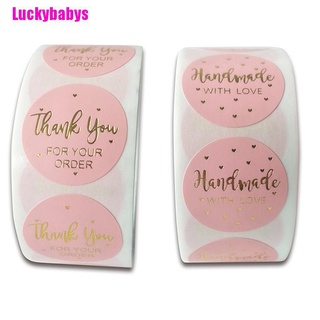 (Luckybabys) สติกเกอร์ฉลาก Thank You สีชมพู 500 ชิ้น