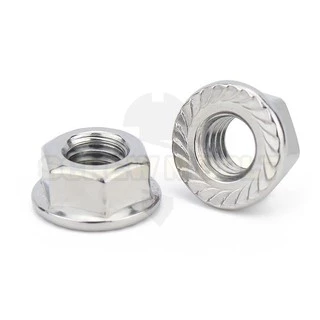 หัวน็อต ตัวเมีย ติดแหวน สแตนเลส 304 เกลียวมิล หยาบ M6 M8 M10 / Hexagon Flange Nut Serration SUS304