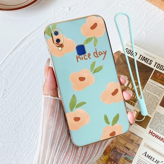 เคสโทรศัพท์ ซิลิโคนนิ่ม กันกระแทก ลายดอกไม้น่ารัก พร้อมสายคล้องฟรี สําหรับ Vivo Y95 Y93 Y91 Y91i Vivo 1816 1817 1811 1814 1815 1807