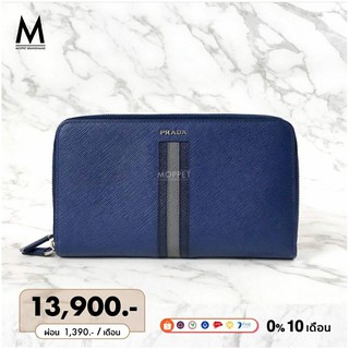 MP13900 Used Prada Saffiano Travel Wallet Blutte SHW-Moppet Brandname