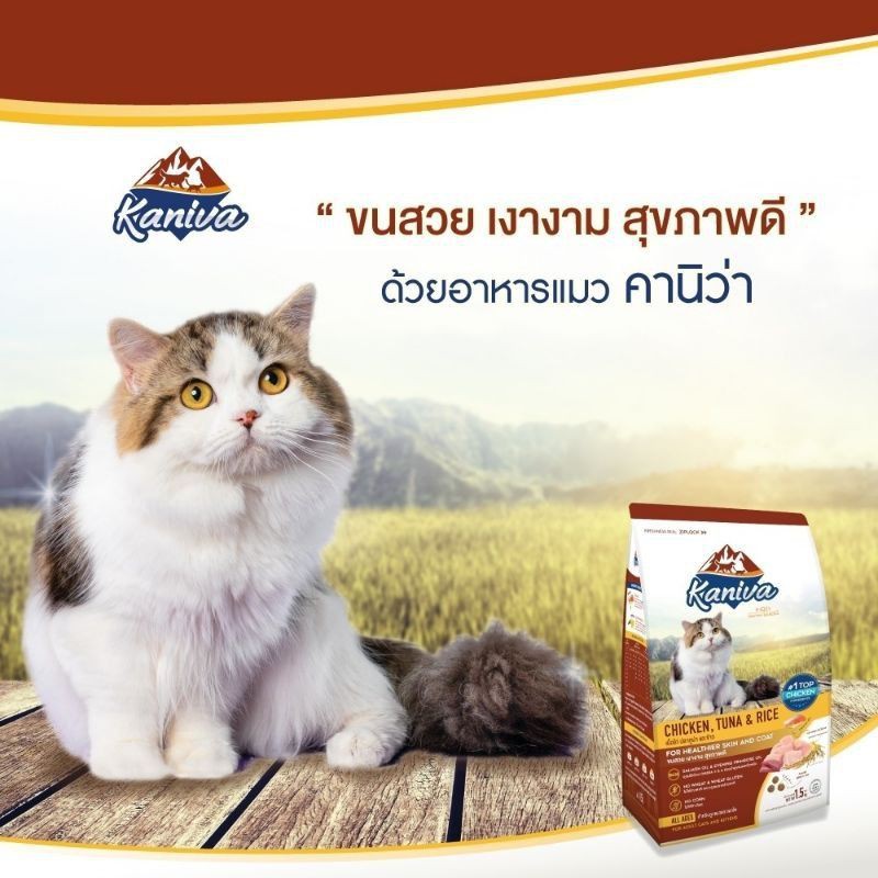 Kaniva Cat 10kg อาหารแมวสูตรเนื้อไก่ ปลาทูน่า และข้าว บำรุงผิวหนังและขน สำหรับลูกแมว และแมวโต