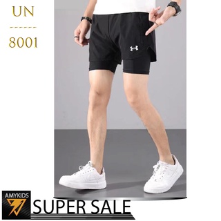 2in1 กางเกงขาสั้นออกกำลังกาย กางเกงกีฬาขาสั้น กางเกงมีซับเลคกิ้ง มีกระเป๋าซิปทั้งสองด้าน รุ่น UN-  8001