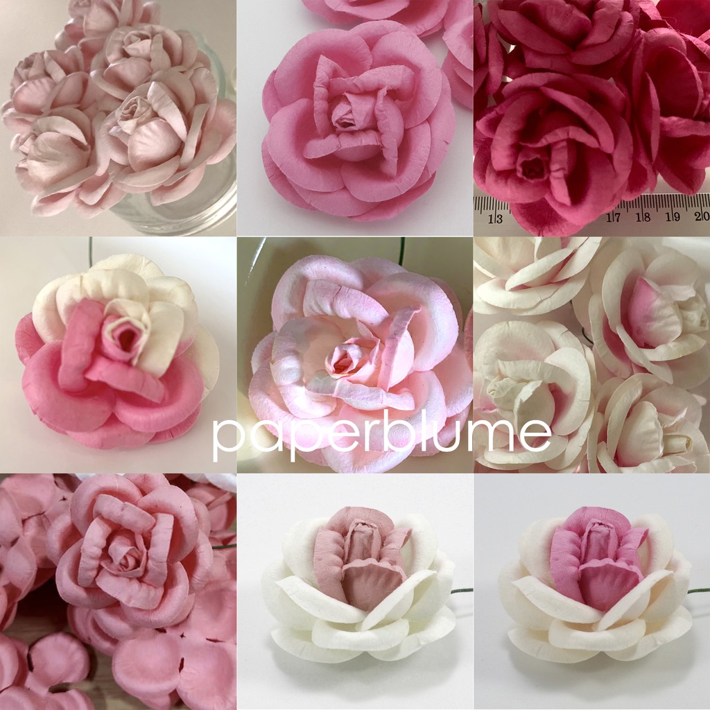 50mm / 5 ซม /2 นิ้ว ดอกไม้กระดาษสา งานประดิษฐ์ งานแต่ง Mulberry Paper Flowers กุหลาบกลมใหญ่ 60PinkA