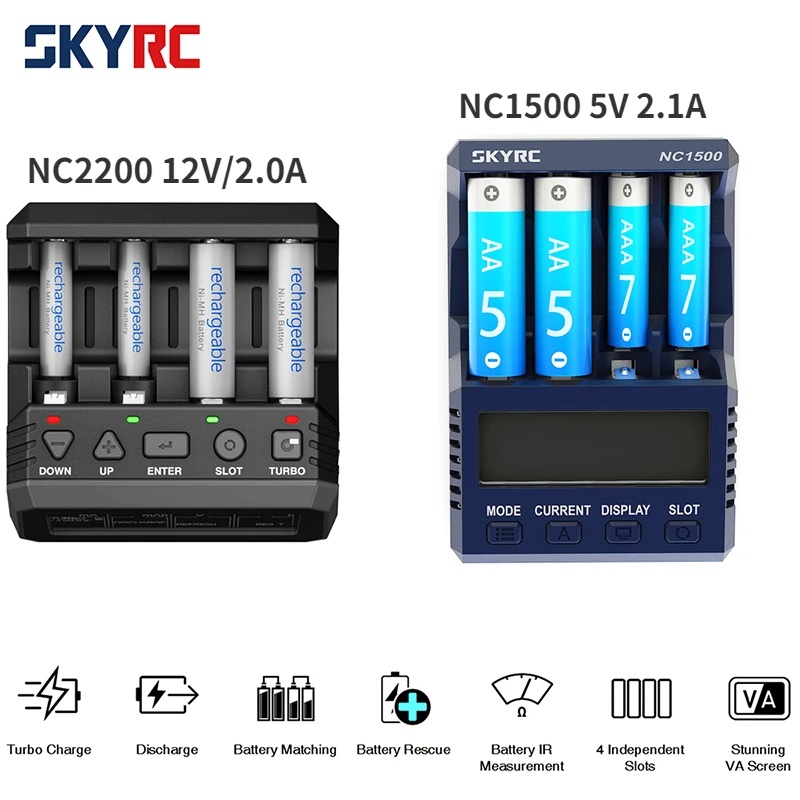 New SKYRC NC1500 SKYRC Charger 5V 2.1A, NC2200 12V/2.0A 4 Slots AA AAA Battery Charger & Analyzer Ni