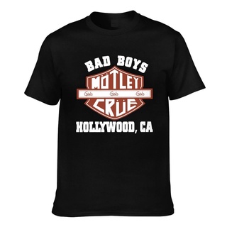 Tee เสื้อตราหานคู่ เสื้อยืดวินเทจ - Motley Crue Bad ฮอลลีวูดร็อควงวาเลนไทน์เสื้อยืดแขนสั้นผู้ชาย