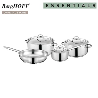 BergHOFF ชุดหม้อพร้อมฝาสแตนเลสสตีล  รุ่น Essential ทนทาน 7 ชิ้น สีเงิน 1111033