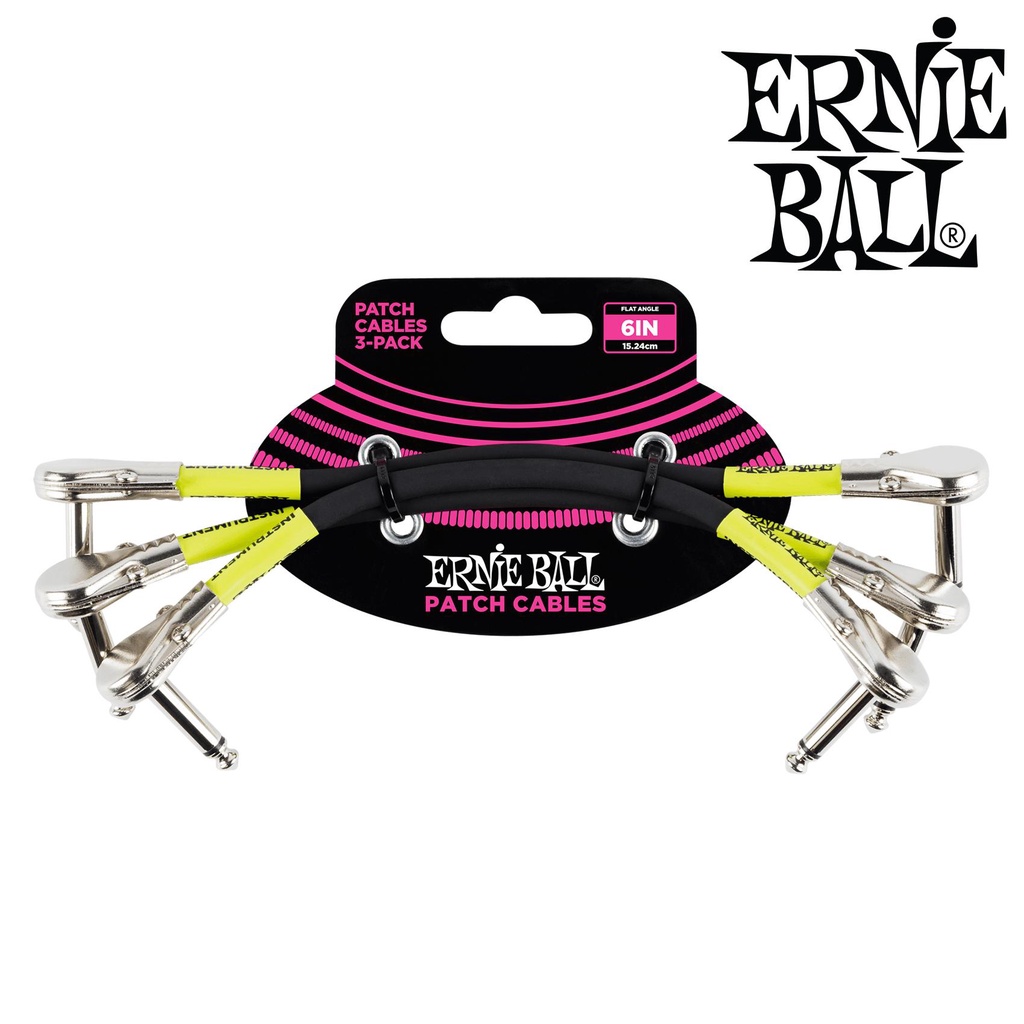 ERNIE BALL® P06059 สายพ่วงเอฟเฟค / สายแจ็คต่อเอฟเฟค ยาว 15 ซม. หัวงอ/หัวงอ แบบหัวแบน (1 แพ็คมี 3 เส้น)