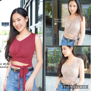 เสื้อครอปแขนกุนผูกเอว (❌ไม่รับชำระเงินปลายทาง)
