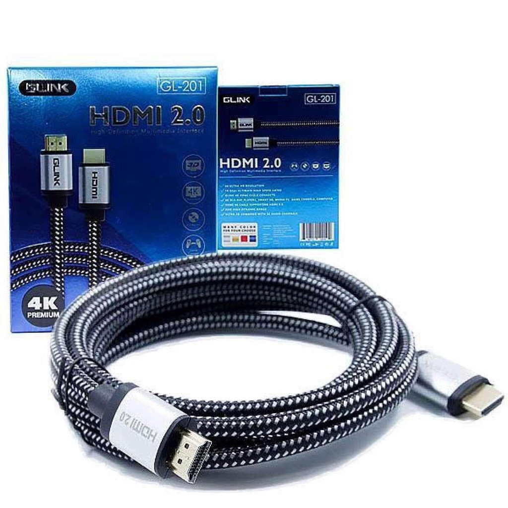 Cable GLINK GL201 HDMI 3D 4K (V.2.0) M/M (3เมตร) และ (5เมตร) สายถัก