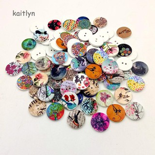 Kaitlyn~ กระดุมไม้ ลายดอกไม้ แฮนด์เมด DIY สําหรับตกแต่งสมุดภาพ