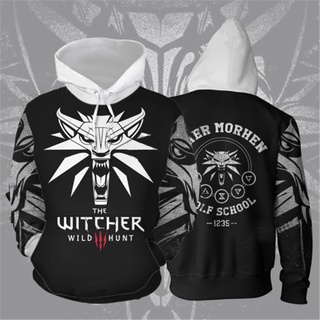 เสื้อแจ็กเก็ตกันหนาว มีฮู้ด แต่งซิป พิมพ์ลาย The Witcher 3 มิติ แฟชั่นสําหรับสตรี