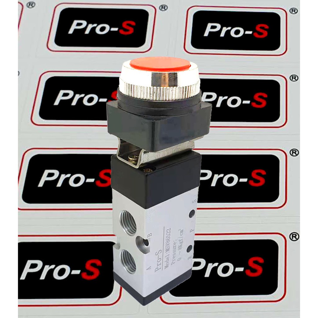 Pro-S 1/4"PT วาล์วกลไกนิวเมติก MSV86522-PP 5/2 ทางวาล์วปุ่มกดแบบแบน, ปุ่มสี: เขียว/แดง