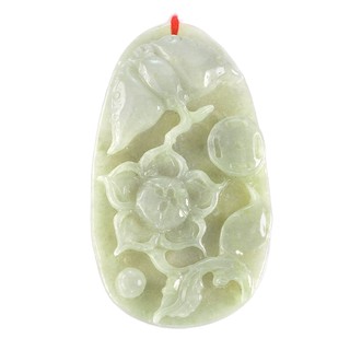 จี้หยกแท้แกะสลัก (Carved Jade Pendent) 32x55 mm - (JD-0008 สีเขียว)