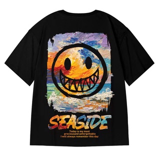 เสื้อยืดคอกลมแขนสั้น oversizeผู้ชายสกีนลาย seaside น่ารัก มาใหม่ เสื้อสตีทสไตล์ผู้ชายเกาหลีTT118