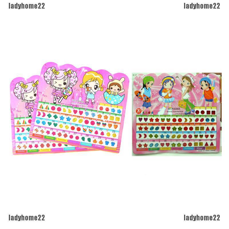 LH&1Sheet Colorful Kid Crystal Stick Earring Sticker Kids Jewellery