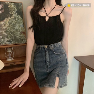 ESHION SHOP เสื้อสายเดี่ยว ผ้าถักนิตติ้ง หลากสี เข้ากับทุกการแต่งกาย ขนาดเล็ก เซ็กซี่ พร้อมส่ง