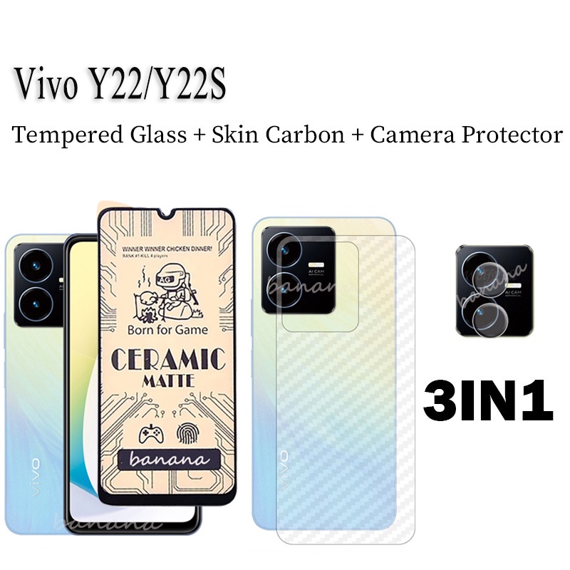Vivo Y22 Y22S กระจกนิรภัยเซรามิก ป้องกันหน้าจอ + ฟิล์มกล้อง + ฟิล์มด้านหลัง สําหรับ Y02 Y35 VIVO Y73