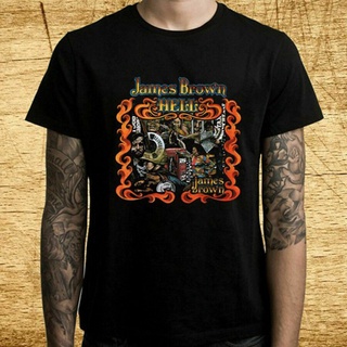 เสื้ เสื้อยืดแขนสั้น พิมพ์ลายการ์ตูน James Brown Hell L0Go สีดํา สไตล์วินเทจ เรียบง่าย สําหรับผู้ชายS-5XL