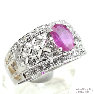 SKJewelryfactory แหวนทับทิมแท้ สีแดงอมชมพู ประดับด้วยเพชร สไตล์หรูหรา ER00350-RBY