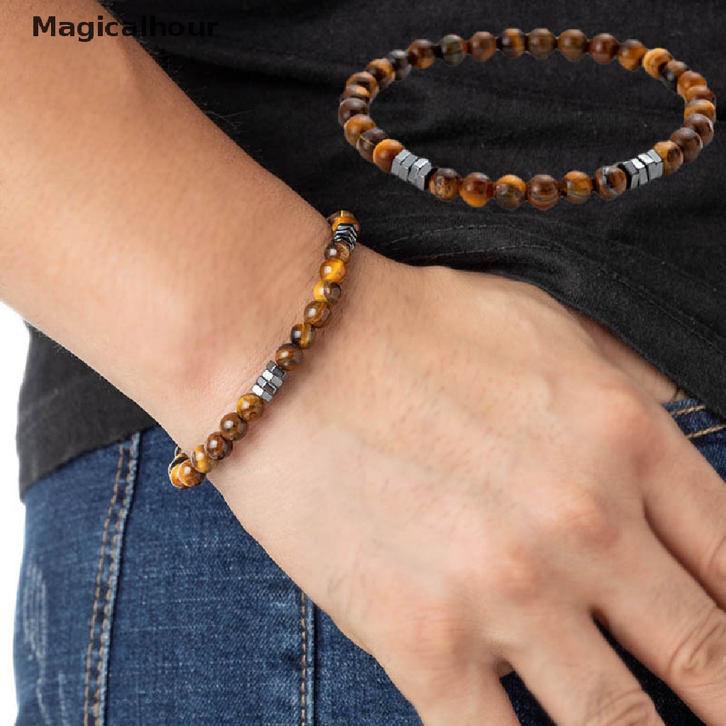 Magicalhour ธรรมชาติ เสือ ตา หิน ผู้ชาย ลูกปัด กําไลข้อมือ เสน่ห์ สร้อยข้อมือ เครื่องประดับแฟชั่น Codok