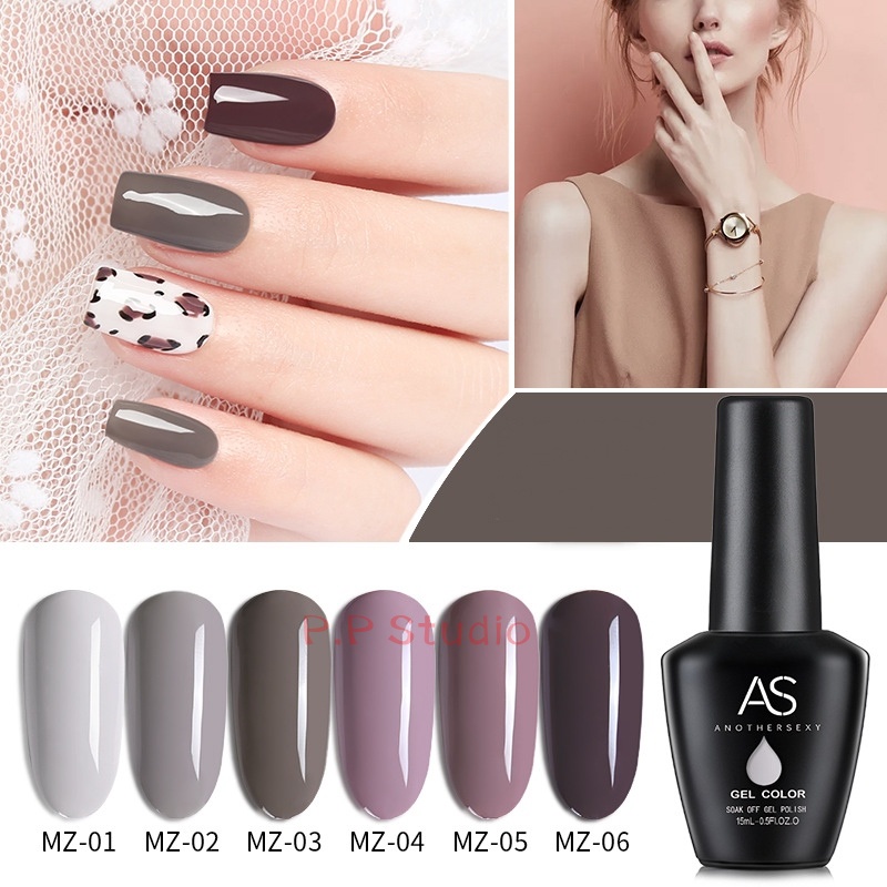 AS สีเจล สีทาเล็บ โทม่วงอมเทา รหัส MZ 01-06 15ml.
