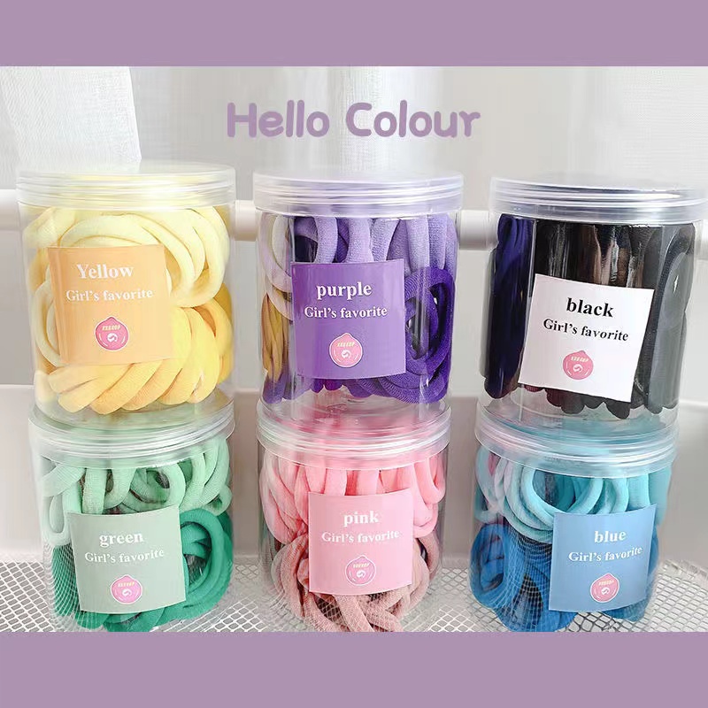 น่ารักมาก ยางรัดผมสีพื้นยืดหยุ่นสําหรับเด็กผู้หญิง 50 กระป๋อง