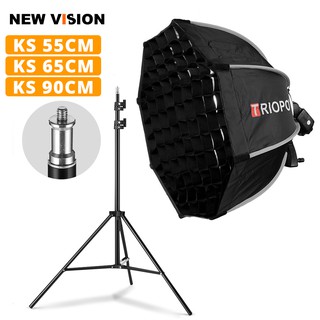 TRIOPO 55cm/65cm/90cm Foldable Octagon Softbox Bracket Mount Softbox Handle + Honeycomb Grid + 2m Light Stand for Speedl