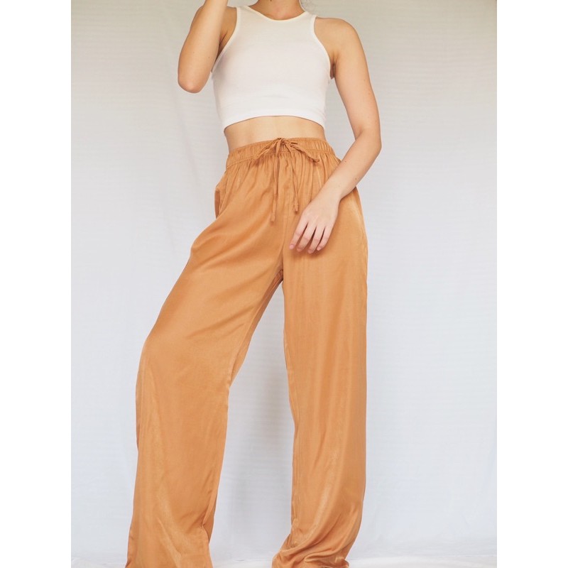 SK07 กางเกงขายาวเอวสูง ทรงกระบอก สีส้ม